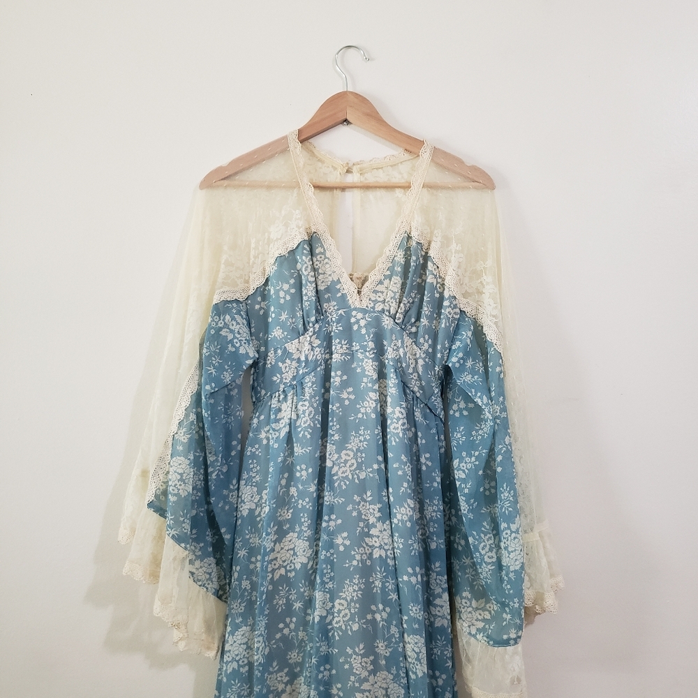 GUNNE SAX by Jessica Vintage 1970’s Blue Floral Dress. - Picture 2 of 12